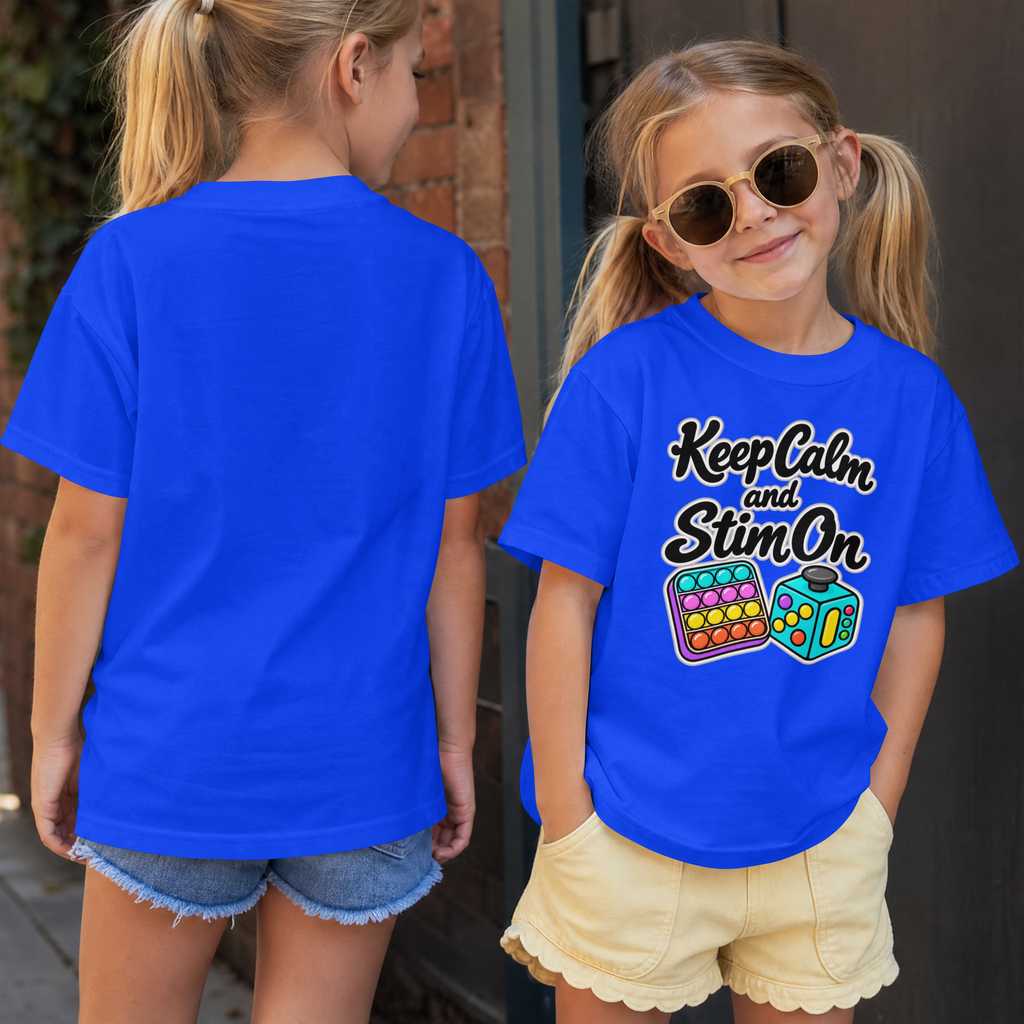 Keep Calm and Stim On Youth Shirt Autism Sensory T Shirt Neurodivergent Kids Tee Fidget Toy Gift Special Needs Awareness