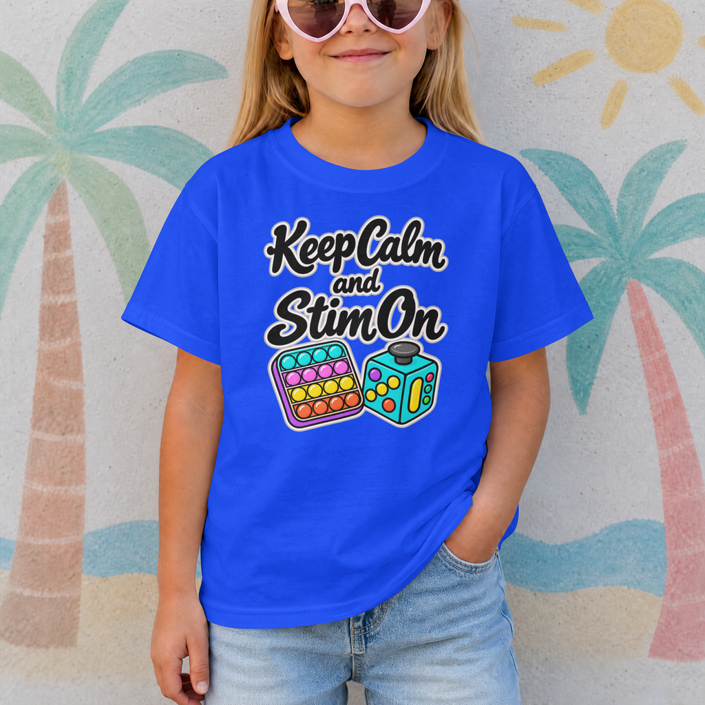 Keep Calm and Stim On Youth Shirt Autism Sensory T Shirt Neurodivergent Kids Tee Fidget Toy Gift Special Needs Awareness