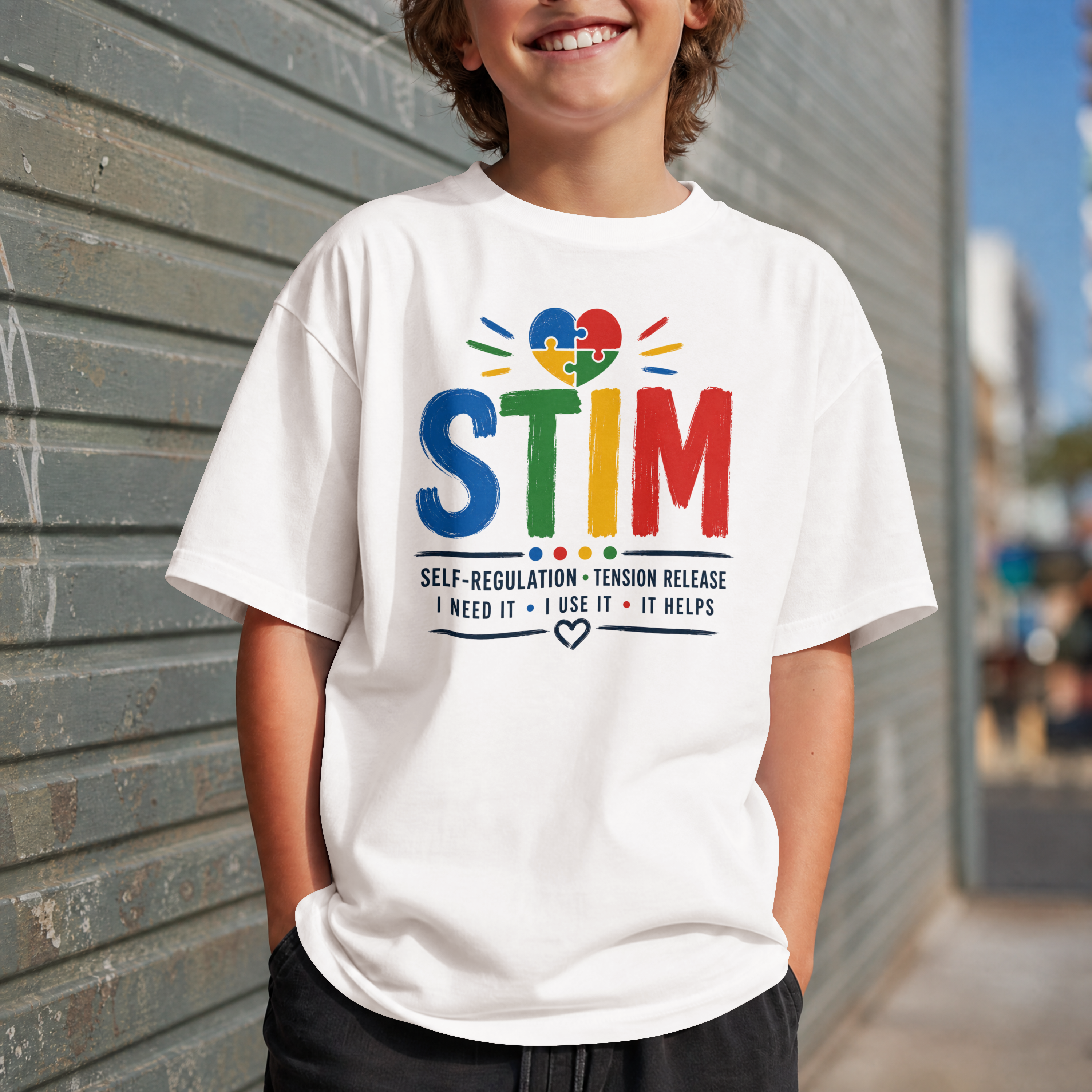 Sensory STIM Pride Heart Youth Tee | Autism Sensory Regulation Shirt