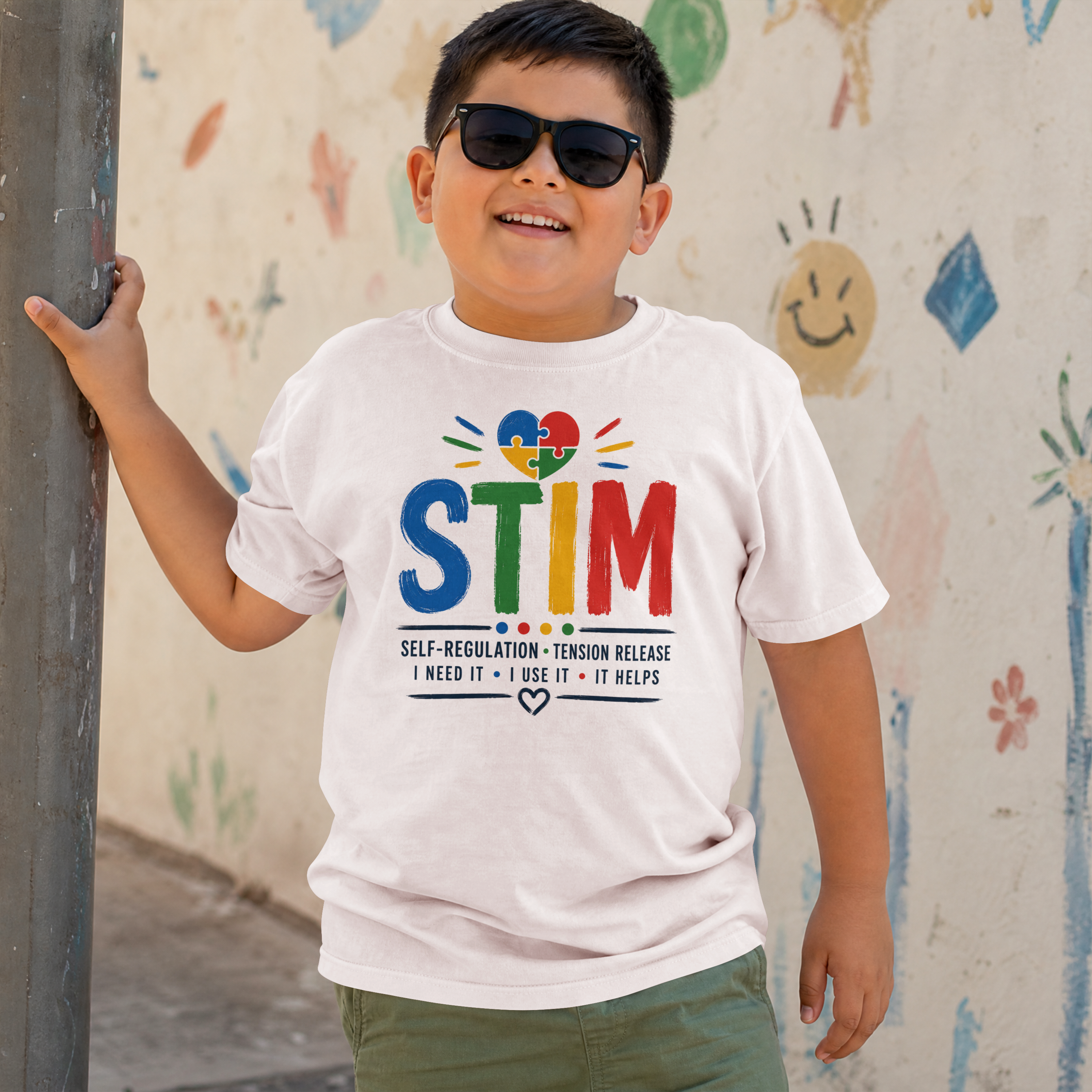 Sensory STIM Pride Heart Youth Tee | Autism Sensory Regulation Shirt
