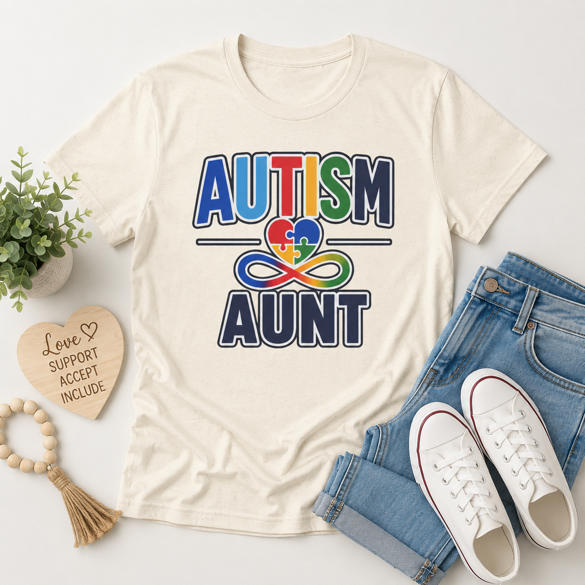 Autism Aunt T-Shirt | Puzzle Heart Infinity Logo