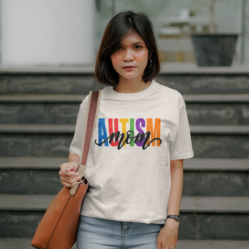 Autism Mom Shirt Autism Mom T Shirt Rainbow Block Letter Tee Script Mom Graphic Autism Awareness Autism Acceptance Gift for Mom