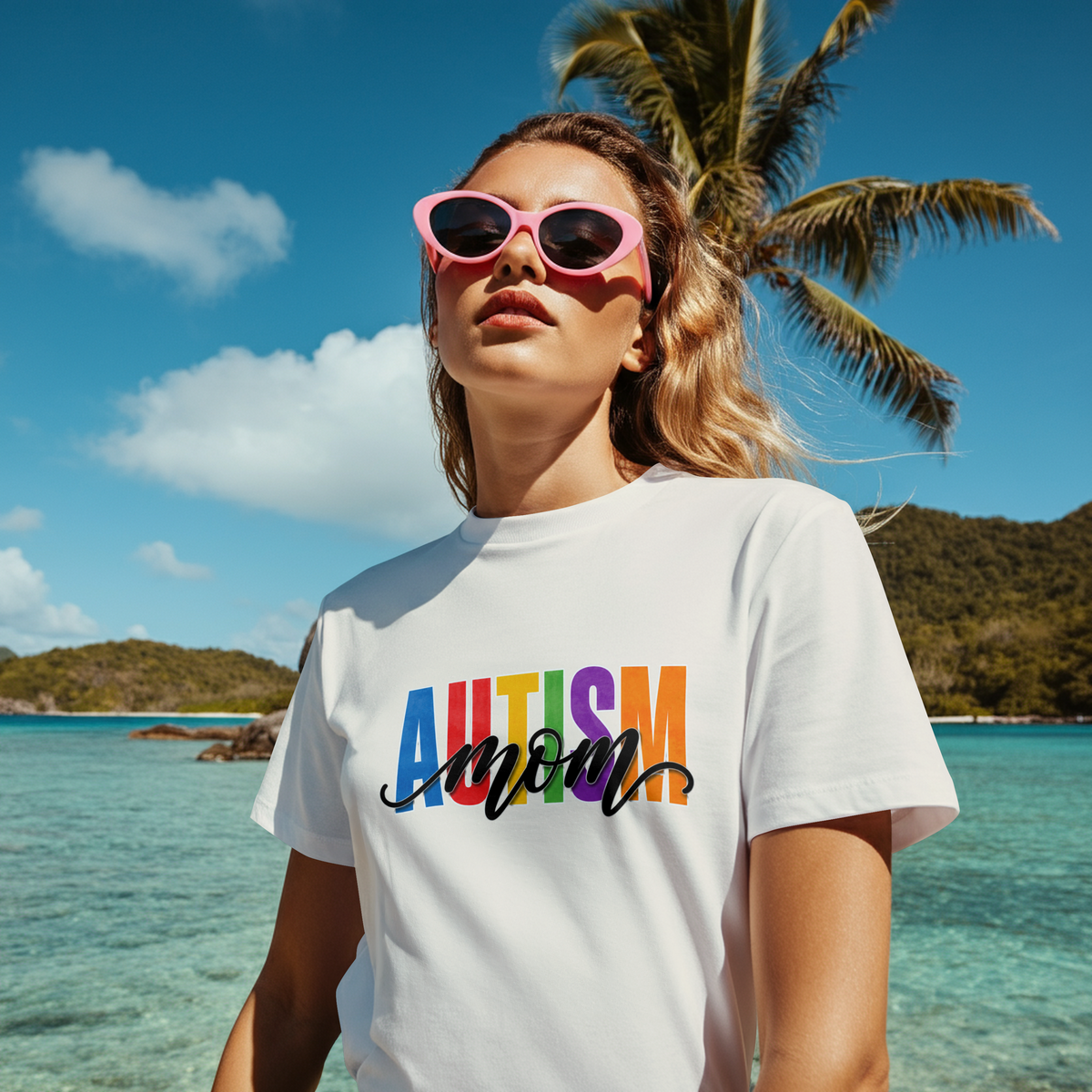 Autism Mom Shirt Autism Mom T Shirt Rainbow Block Letter Tee Script Mom Graphic Autism Awareness Autism Acceptance Gift for Mom