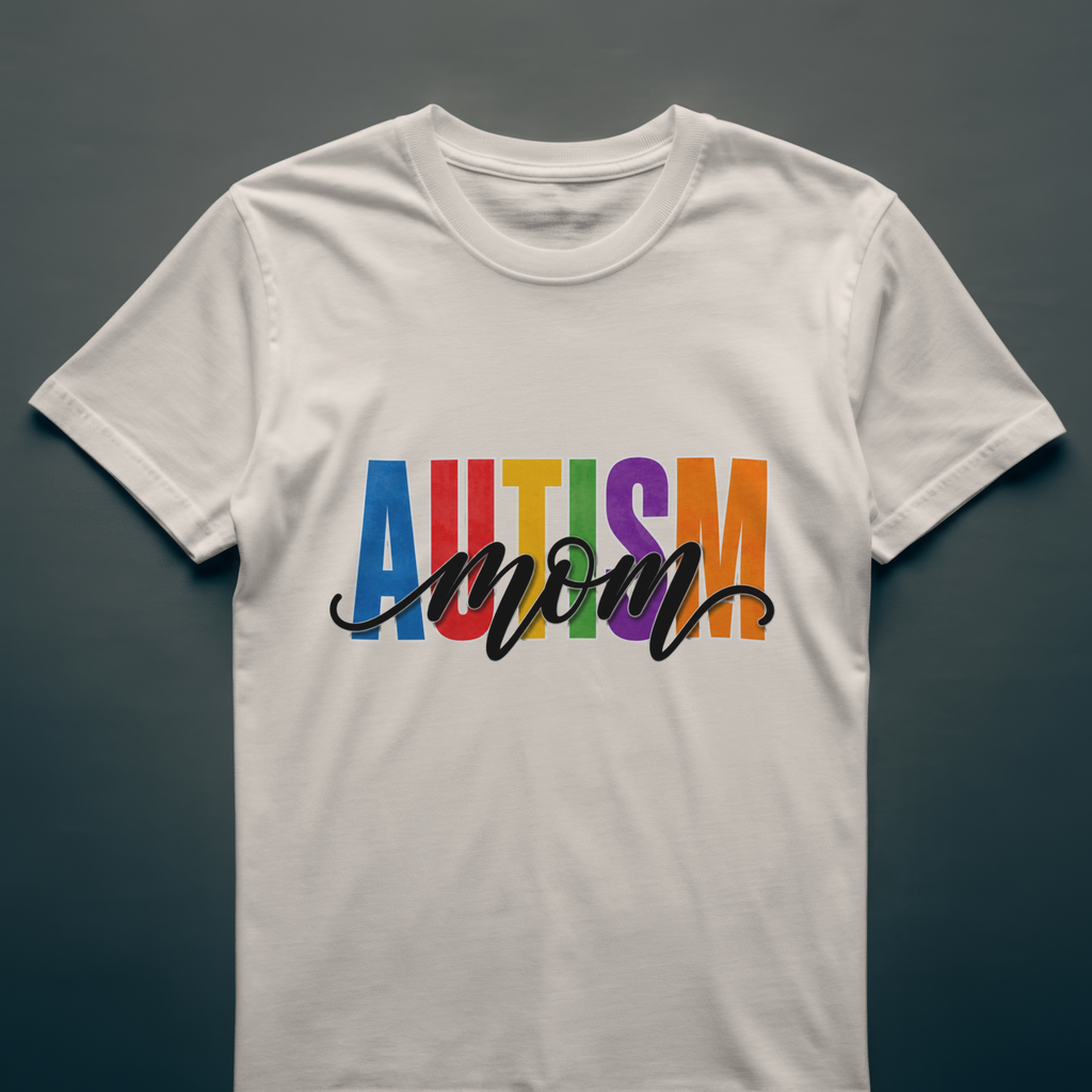 Autism Mom Shirt Autism Mom T Shirt Rainbow Block Letter Tee Script Mom Graphic Autism Awareness Autism Acceptance Gift for Mom