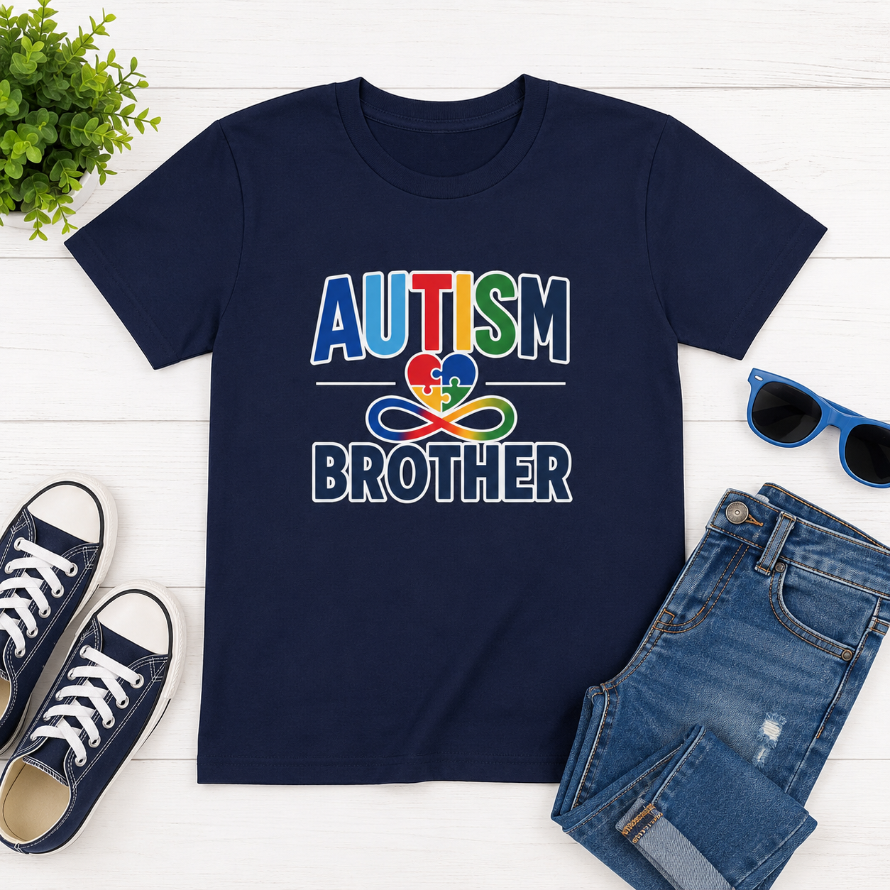 Autism Brother Youth Tee | Puzzle Heart Infinity Awareness Shirt
