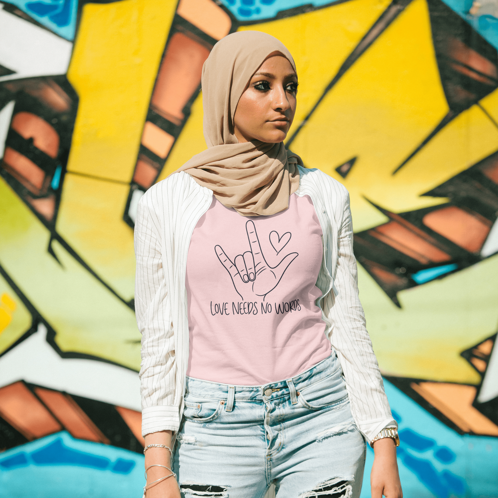 Love Needs No Words Shirt, ASL I Love You Hand Sign Tee, Autism Acceptance T-Shirt, Nonverbal Communication Gift, Sign Language Shirt