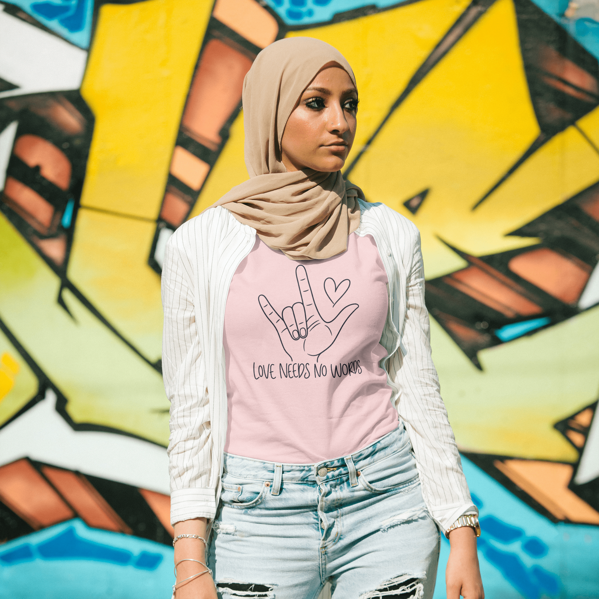 Love Needs No Words Shirt, ASL I Love You Hand Sign Tee, Autism Acceptance T-Shirt, Nonverbal Communication Gift, Sign Language Shirt