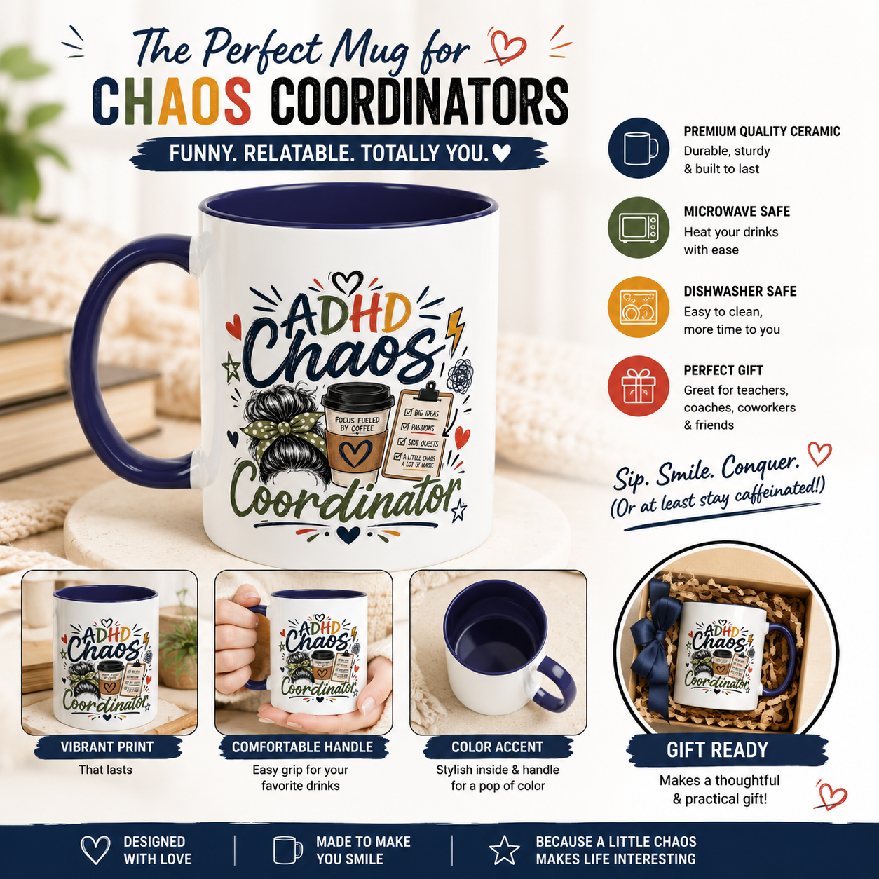 ADHD Chaos Coordinator Mug | Funny ADHD Coffee Mug | Mental Health Awareness Cup | Ceramic Coffee Mug for Moms, Teachers & ADHD Lovers
