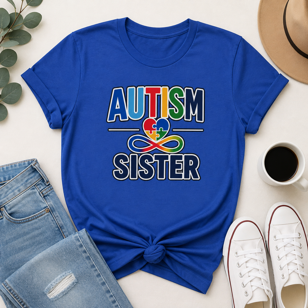 Autism Heart Puzzle Infinity Sister T-Shirt | Rainbow Awareness
