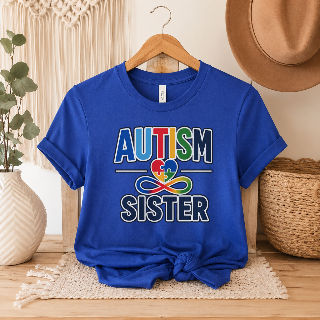 Autism Heart Puzzle Infinity Sister T-Shirt | Rainbow Awareness