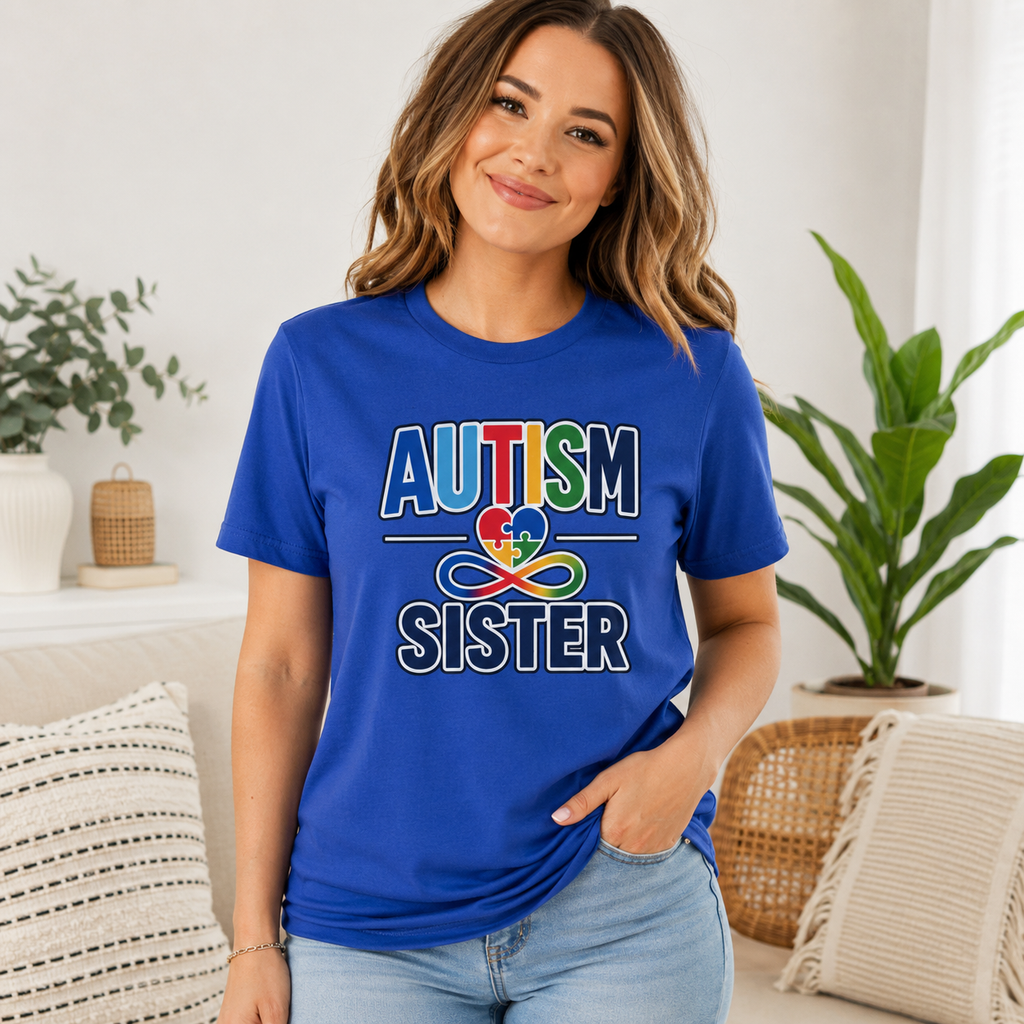 Autism Heart Puzzle Infinity Sister T-Shirt | Rainbow Awareness