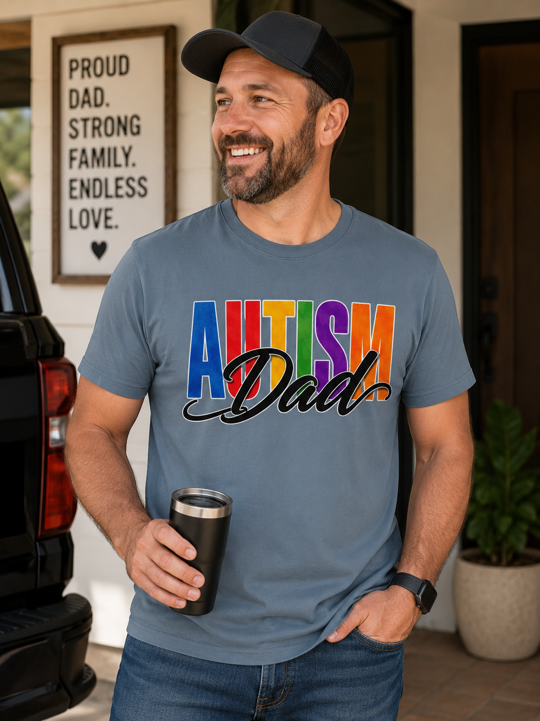 Autism Dad Shirt Autism Dad T Shirt Proud Autism Father Rainbow Block Letter Tee Autism Awareness Autism Acceptance Gift for Dad