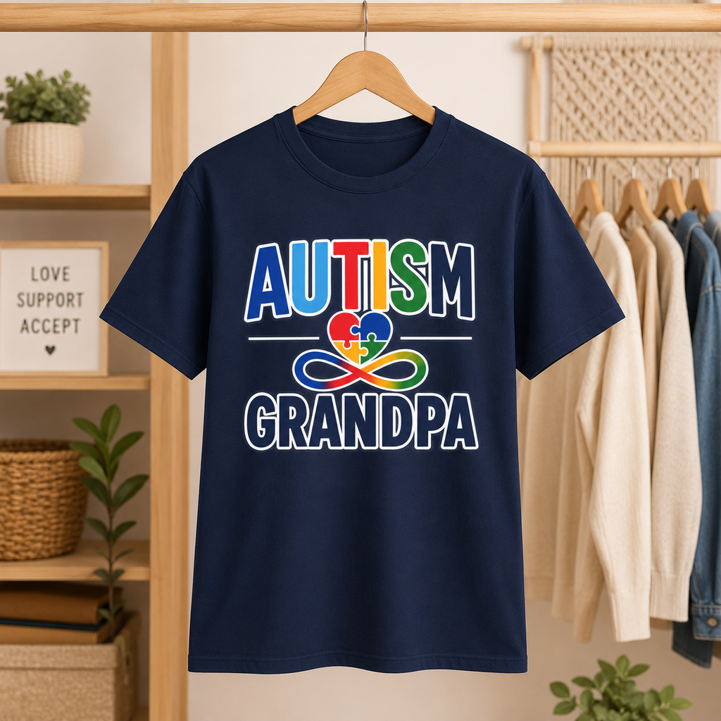 Autism Heart Puzzle Ribbon Grandpa T-Shirt | Awareness Pride