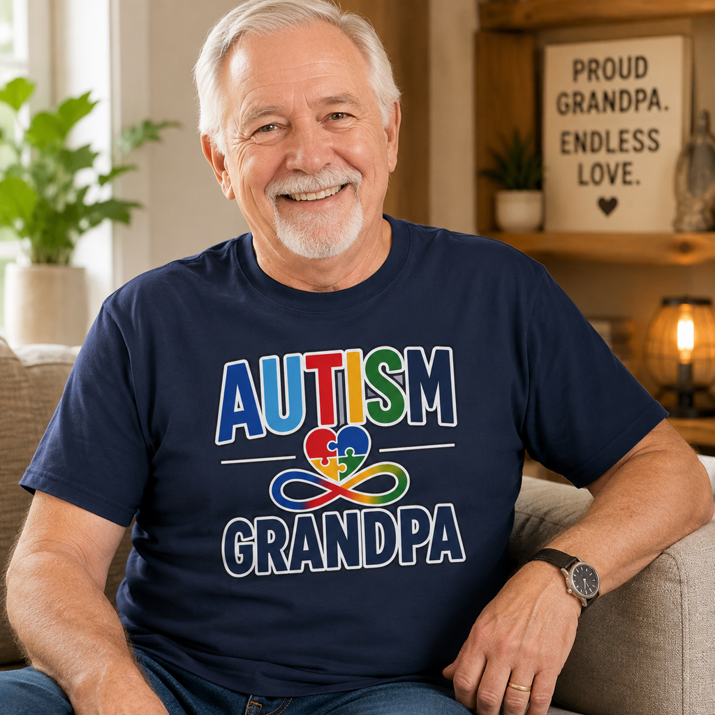 Autism Heart Puzzle Ribbon Grandpa T-Shirt | Awareness Pride