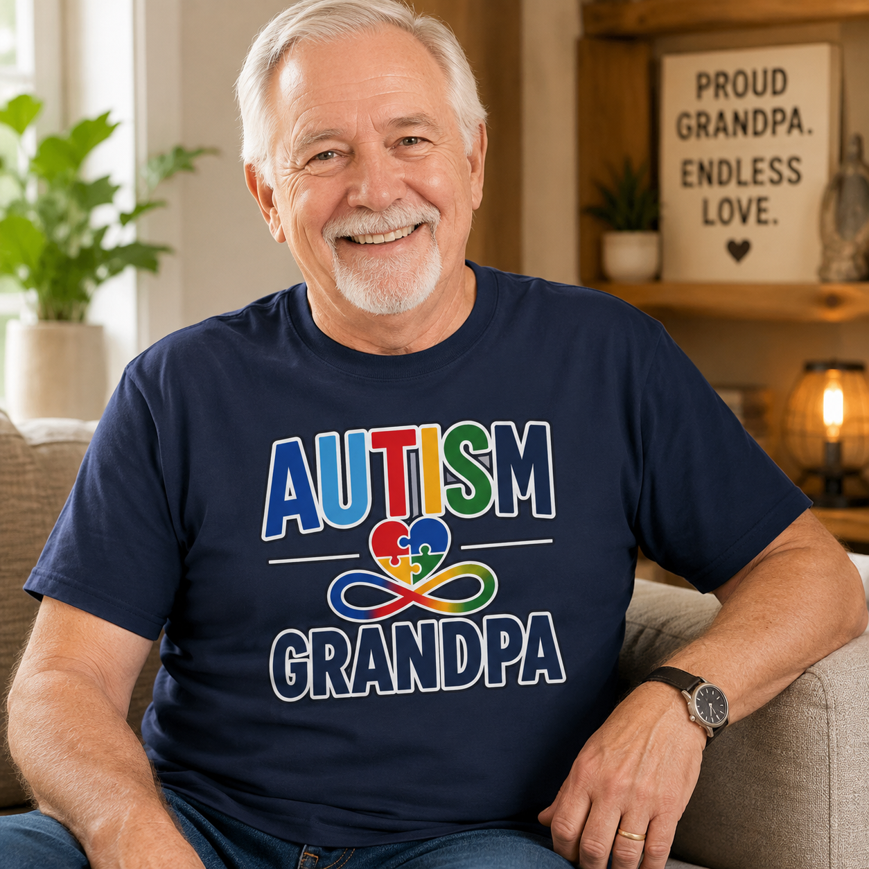 Autism Heart Puzzle Ribbon Grandpa T-Shirt | Awareness Pride