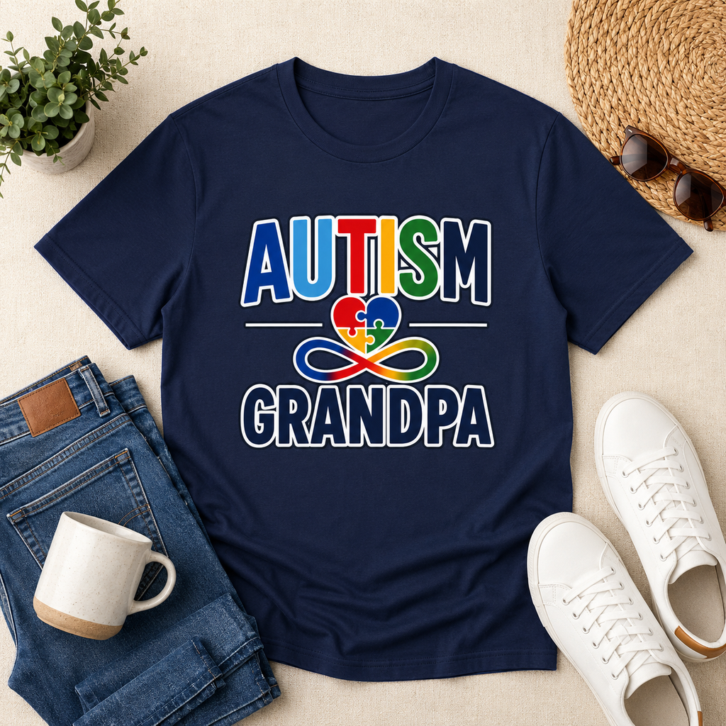 Autism Heart Puzzle Ribbon Grandpa T-Shirt | Awareness Pride