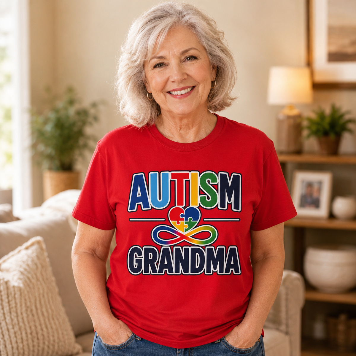 Autism Heart Puzzle Infinity Grandma T-Shirt | Awareness Colors