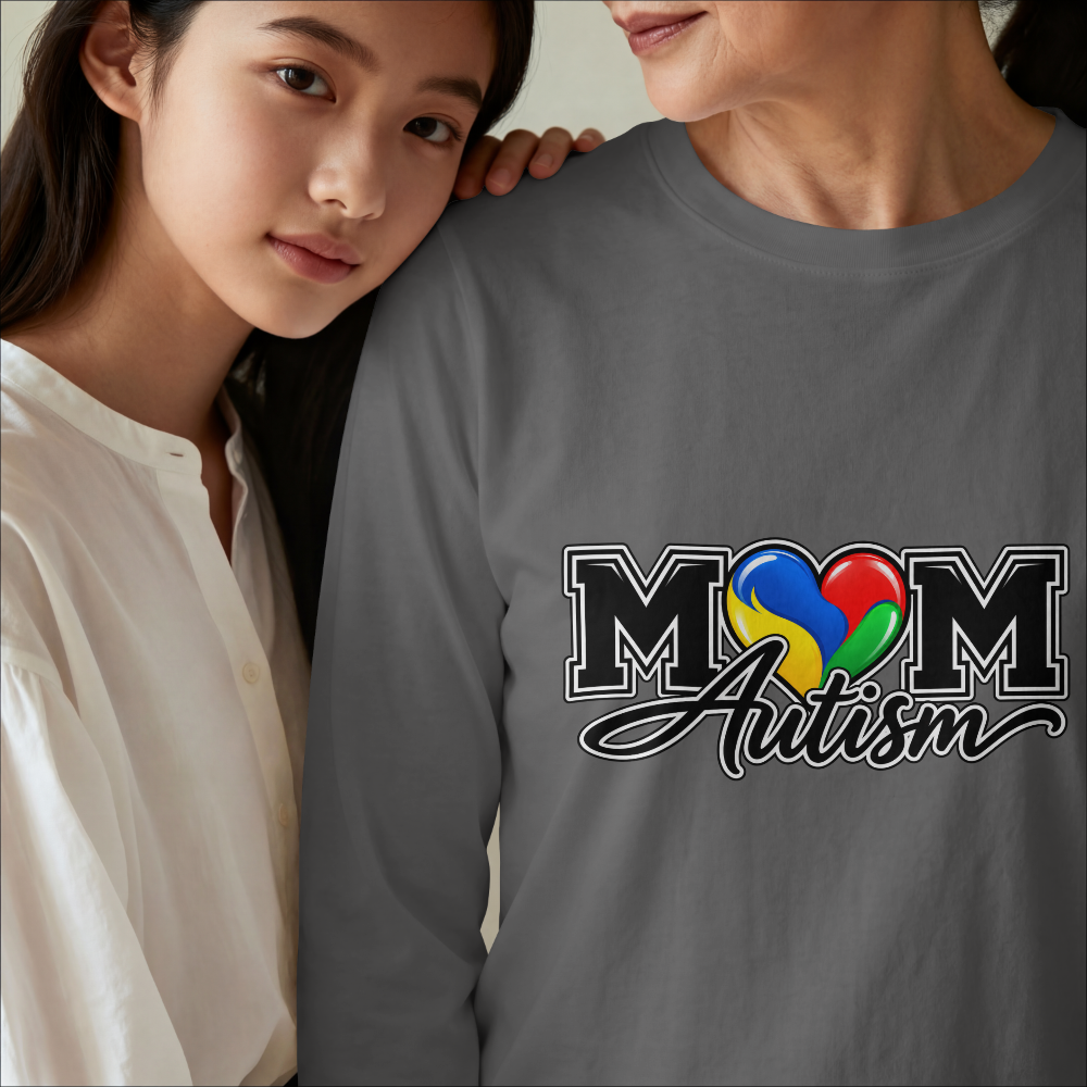 Autism Mom Heart Puzzle Long Sleeve Tee, Rainbow Puzzle Awareness Shirt, Autism Mom Gift, Autism Acceptance Family Apparel
