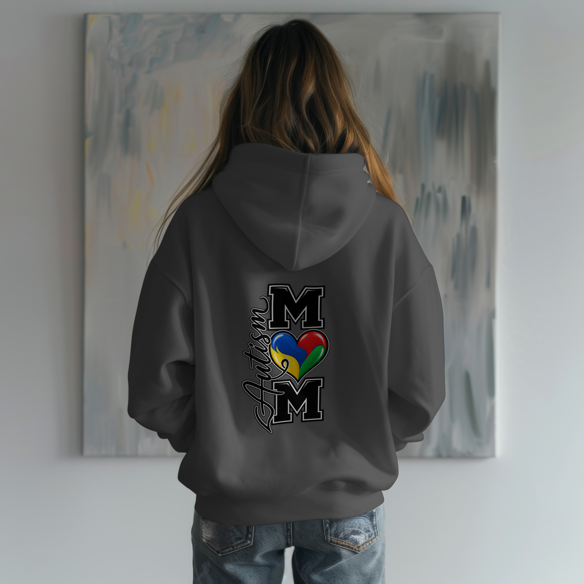 Autism Heart M Varsity Hoodie, Autism Awareness Sweatshirt, Autism Mom Gift Crewneck, Autism Acceptance Family Apparel