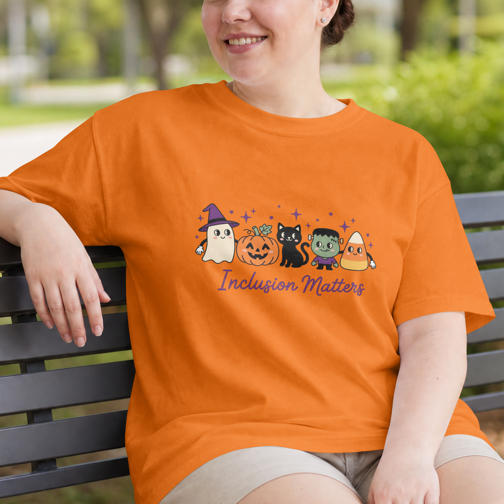 Inclusion Matters Halloween Characters Tee, Ghost Pumpkin Black Cat Candy Corn Shirt, Autism Acceptance Fall Halloween T-Shirtrn