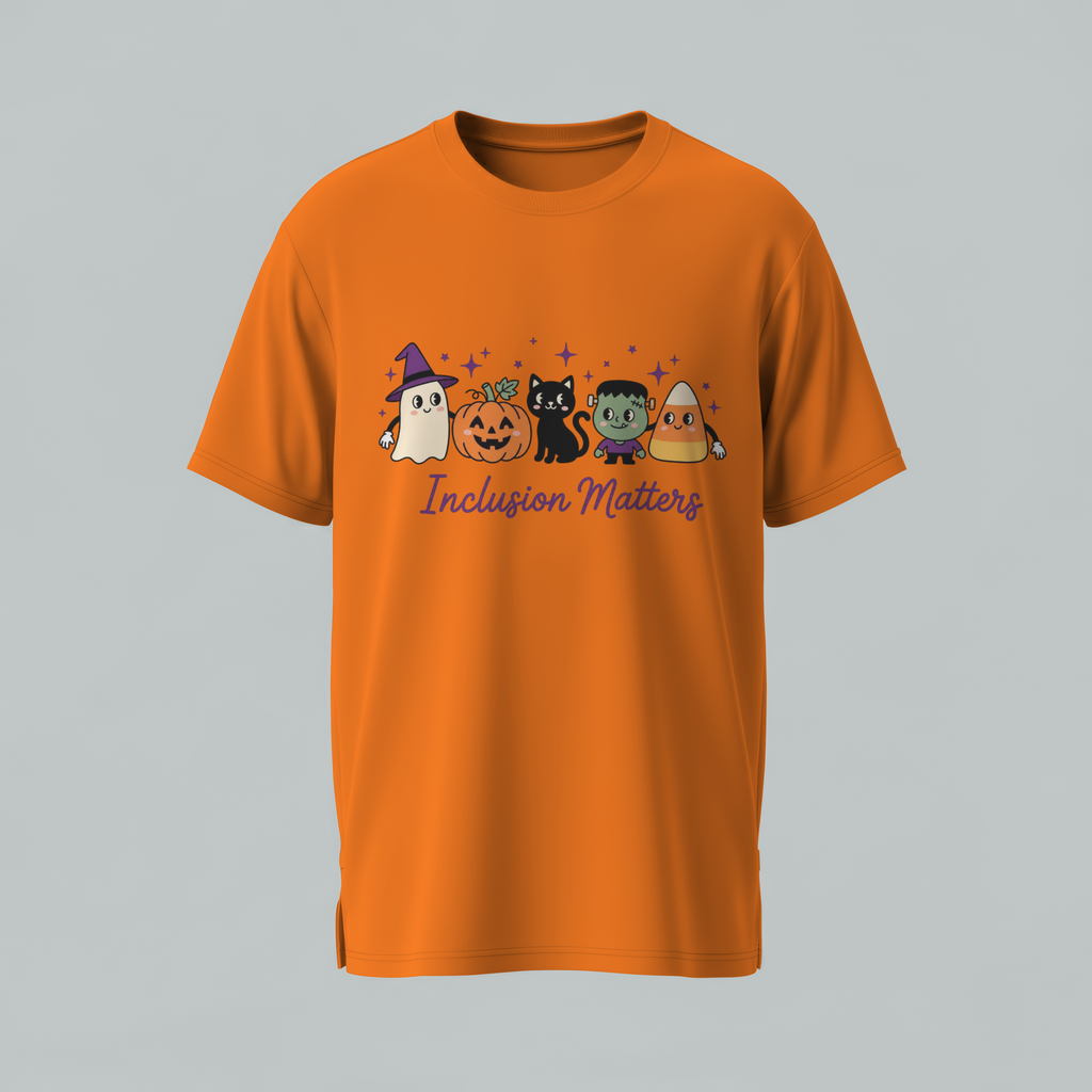 Inclusion Matters Halloween Characters Tee, Ghost Pumpkin Black Cat Candy Corn Shirt, Autism Acceptance Fall Halloween T-Shirtrn