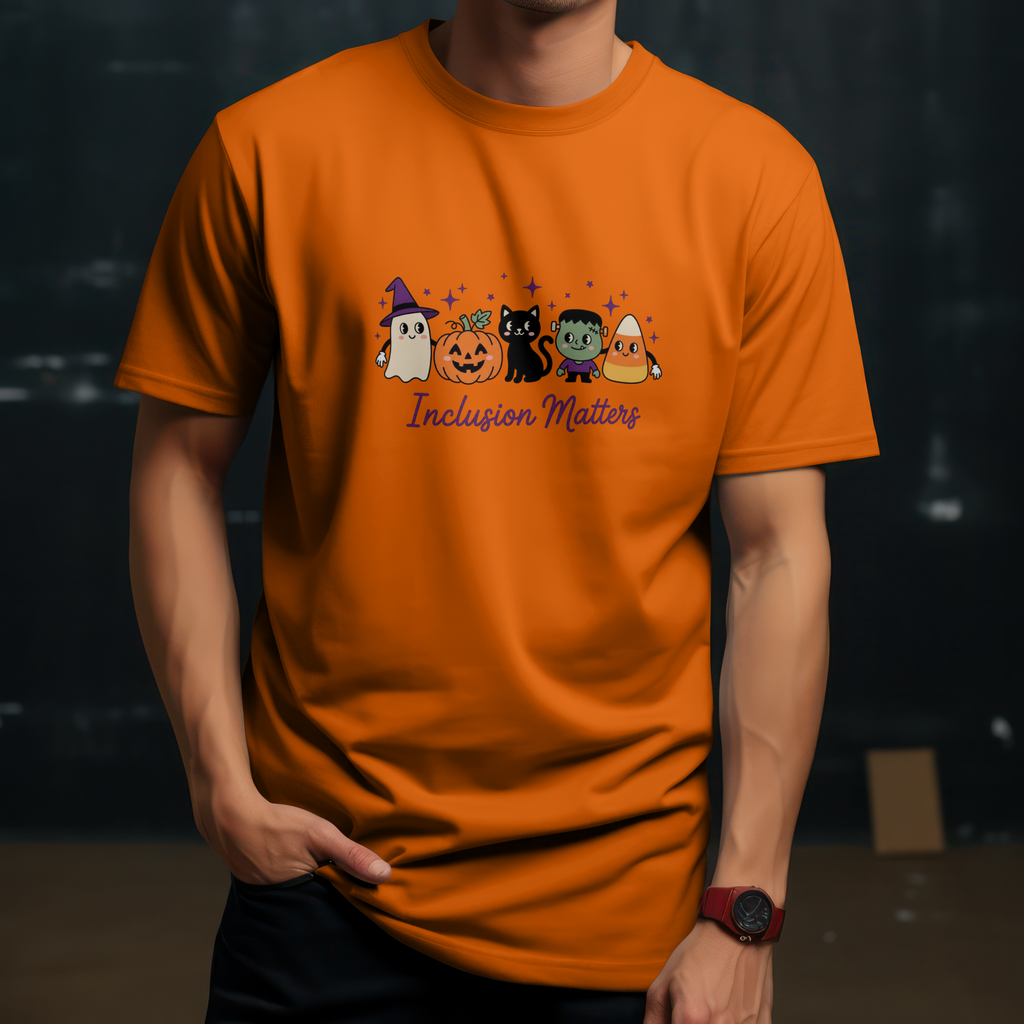 Inclusion Matters Halloween Characters Tee, Ghost Pumpkin Black Cat Candy Corn Shirt, Autism Acceptance Fall Halloween T-Shirtrn