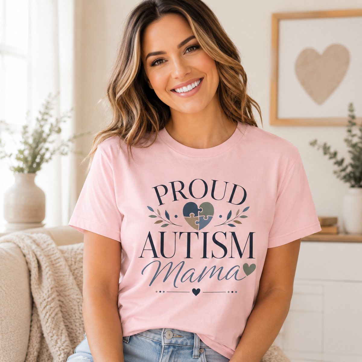 Autism Mama T-Shirt, Proud Autism Mom Shirt with Puzzle Heart Design, Autism Awareness & Acceptance Gift