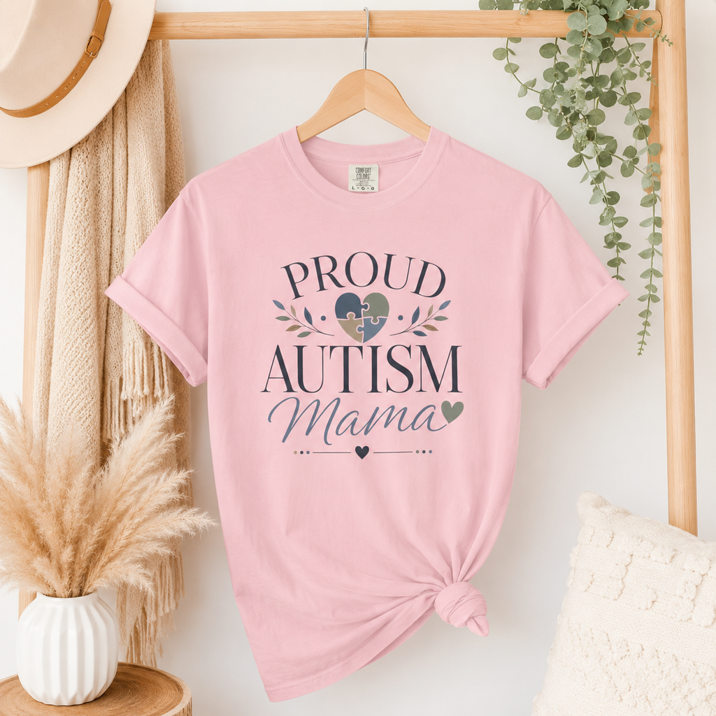 Autism Mama T-Shirt, Proud Autism Mom Shirt with Puzzle Heart Design, Autism Awareness & Acceptance Gift