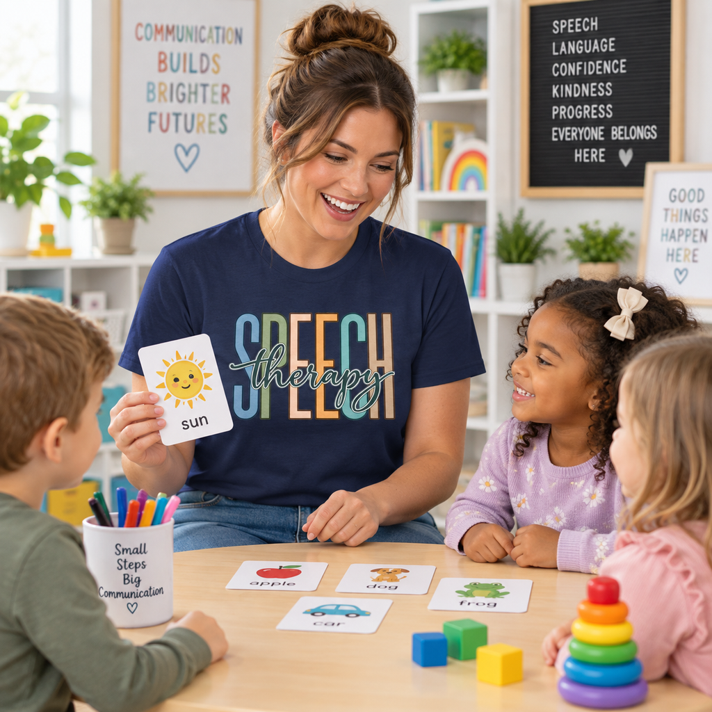 Speech Therapy T-Shirt | Retro Block Letter Speech Pathology Tee | SLP Gift Shirt | Pastel Speech Language Pathologist Shirt