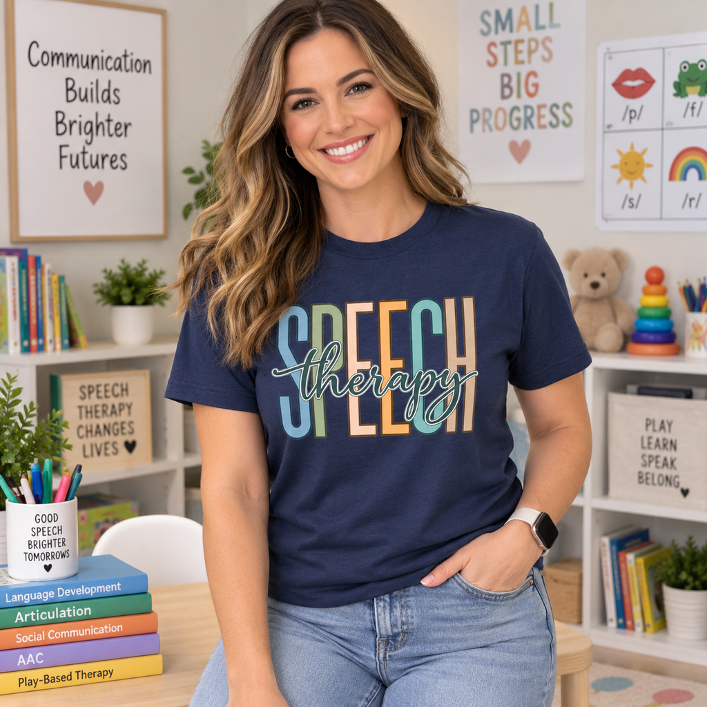 Speech Therapy T-Shirt | Retro Block Letter Speech Pathology Tee | SLP Gift Shirt | Pastel Speech Language Pathologist Shirt