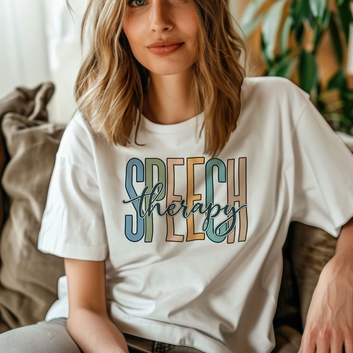 Speech Therapy T-Shirt | Retro Block Letter Speech Pathology Tee | SLP Gift Shirt | Pastel Speech Language Pathologist Shirt
