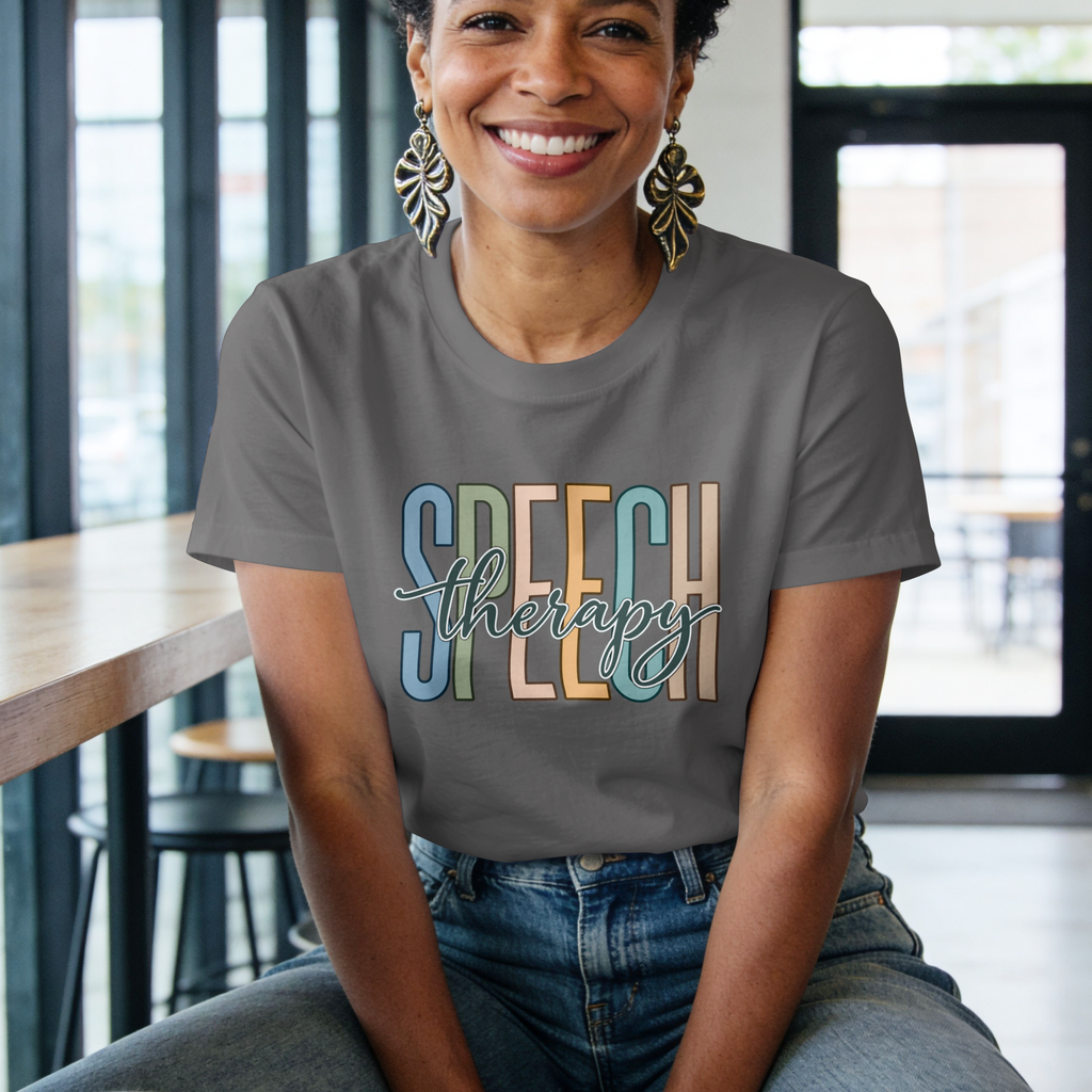 Speech Therapy T-Shirt | Retro Block Letter Speech Pathology Tee | SLP Gift Shirt | Pastel Speech Language Pathologist Shirt