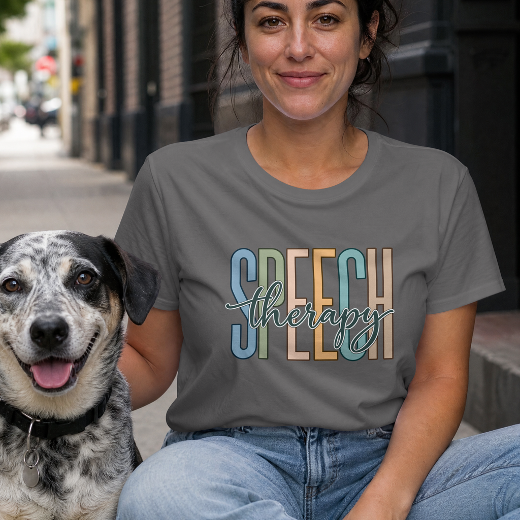 Speech Therapy T-Shirt | Retro Block Letter Speech Pathology Tee | SLP Gift Shirt | Pastel Speech Language Pathologist Shirt