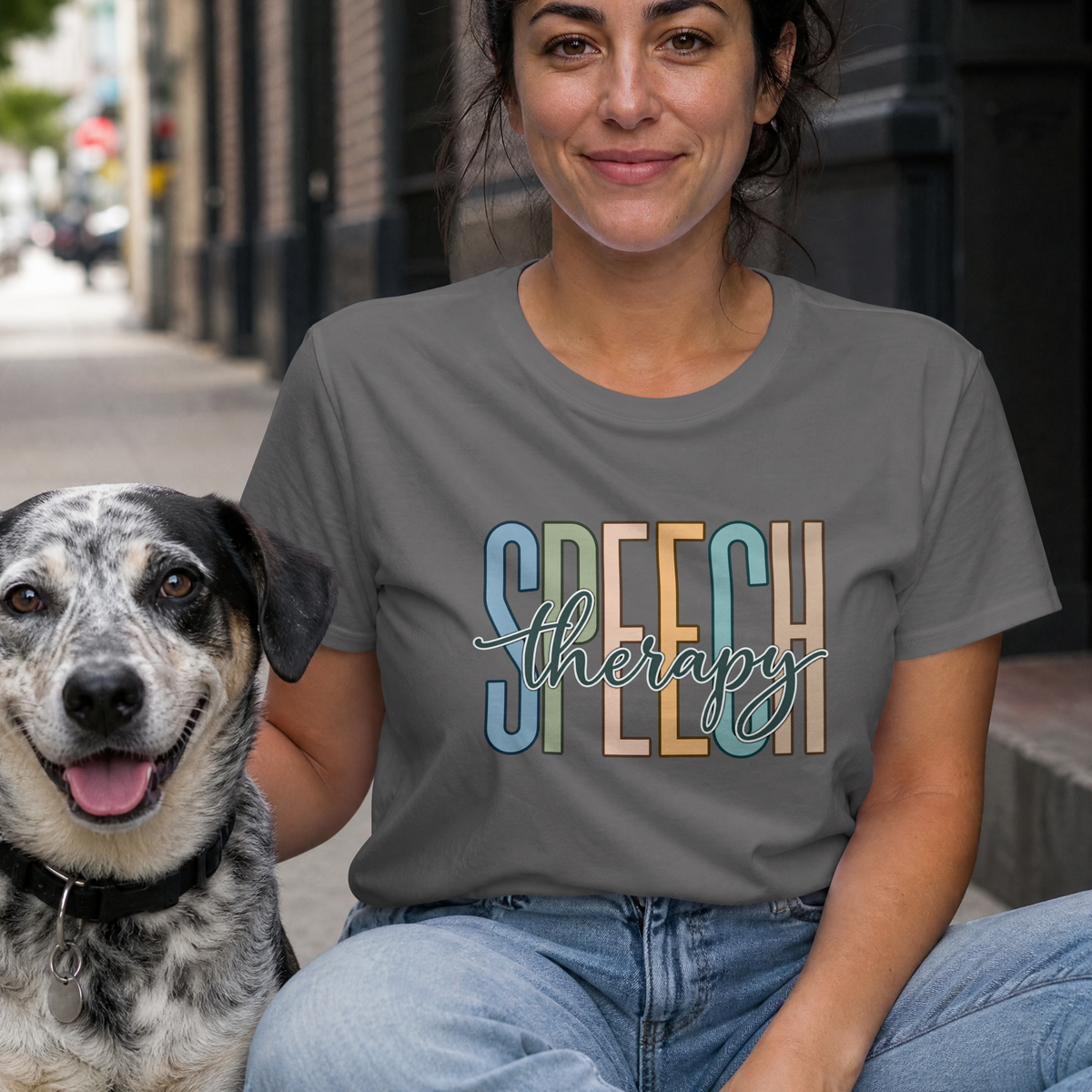 Speech Therapy T-Shirt | Retro Block Letter Speech Pathology Tee | SLP Gift Shirt | Pastel Speech Language Pathologist Shirt