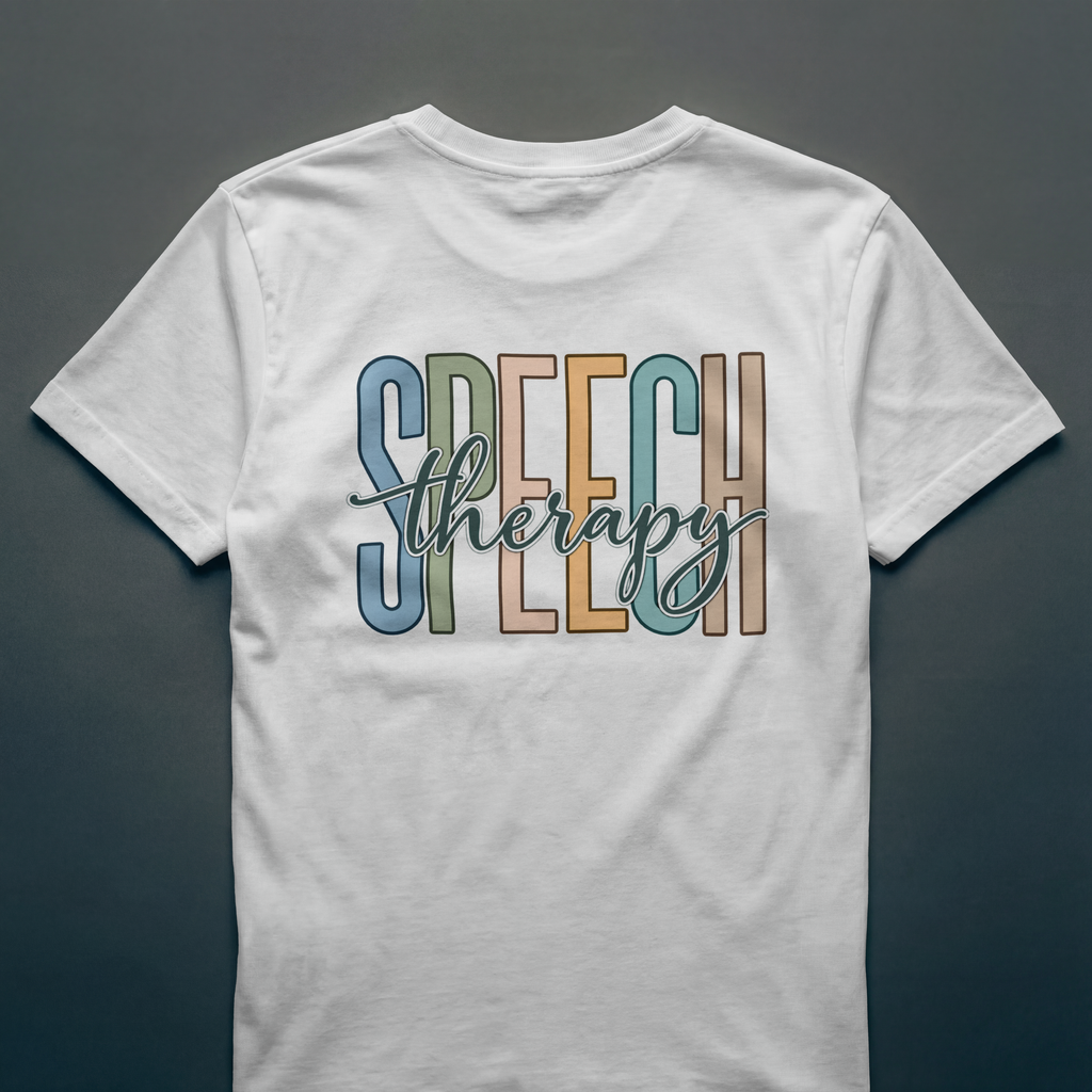 Speech Therapy T-Shirt | Retro Block Letter Speech Pathology Tee | SLP Gift Shirt | Pastel Speech Language Pathologist Shirt