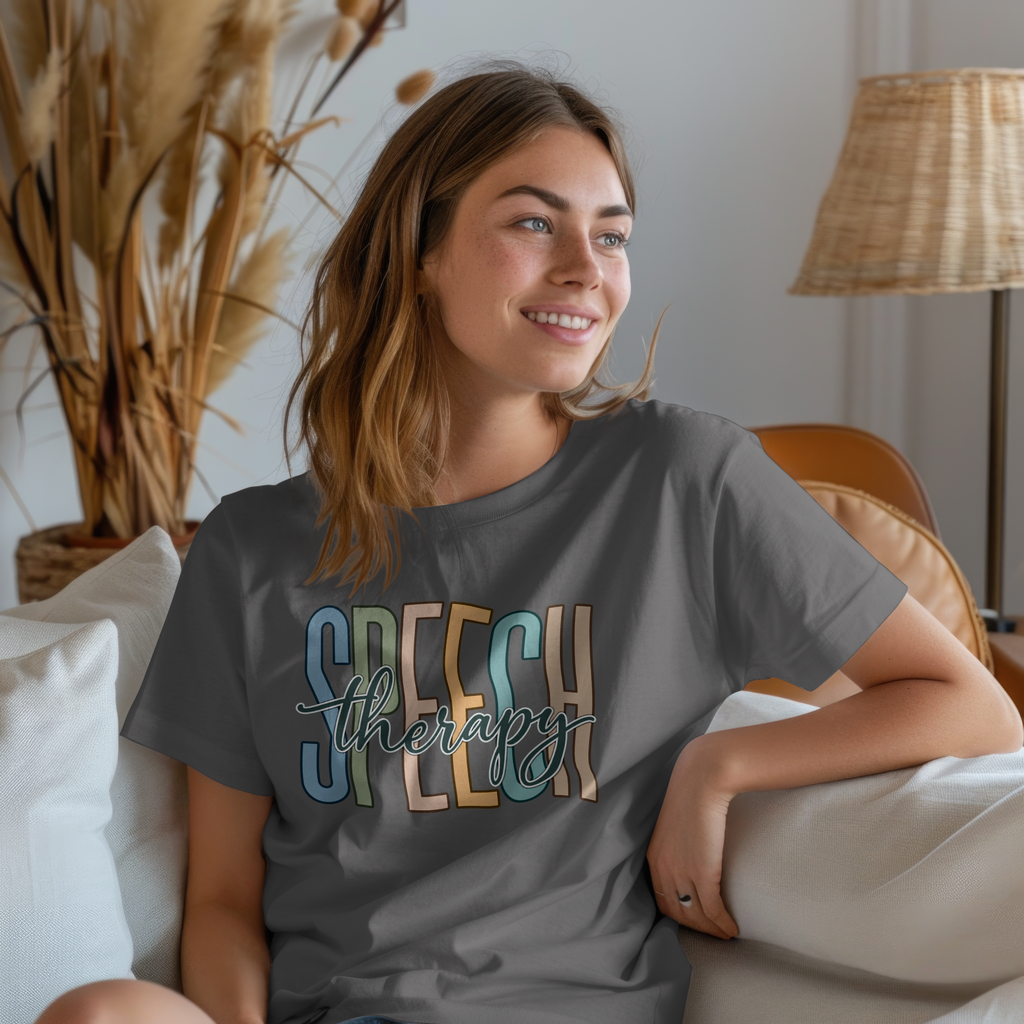 Speech Therapy T-Shirt | Retro Block Letter Speech Pathology Tee | SLP Gift Shirt | Pastel Speech Language Pathologist Shirt
