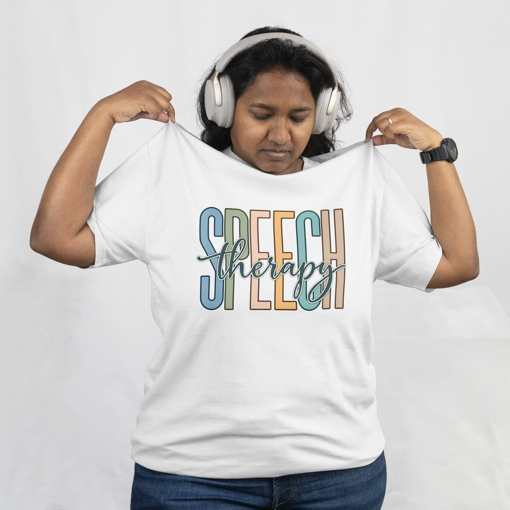 Speech Therapy T-Shirt | Retro Block Letter Speech Pathology Tee | SLP Gift Shirt | Pastel Speech Language Pathologist Shirt