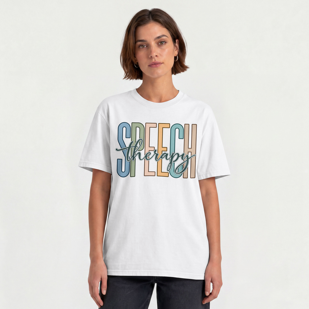 Speech Therapy T-Shirt | Retro Block Letter Speech Pathology Tee | SLP Gift Shirt | Pastel Speech Language Pathologist Shirt