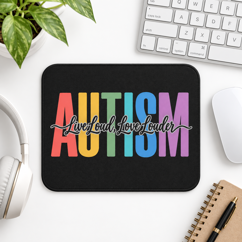 Autism Live Loud Love Louder Mouse Pad | Rainbow Awareness Desk Mat | Autism Acceptance Gift | Neurodiversity Office Decor