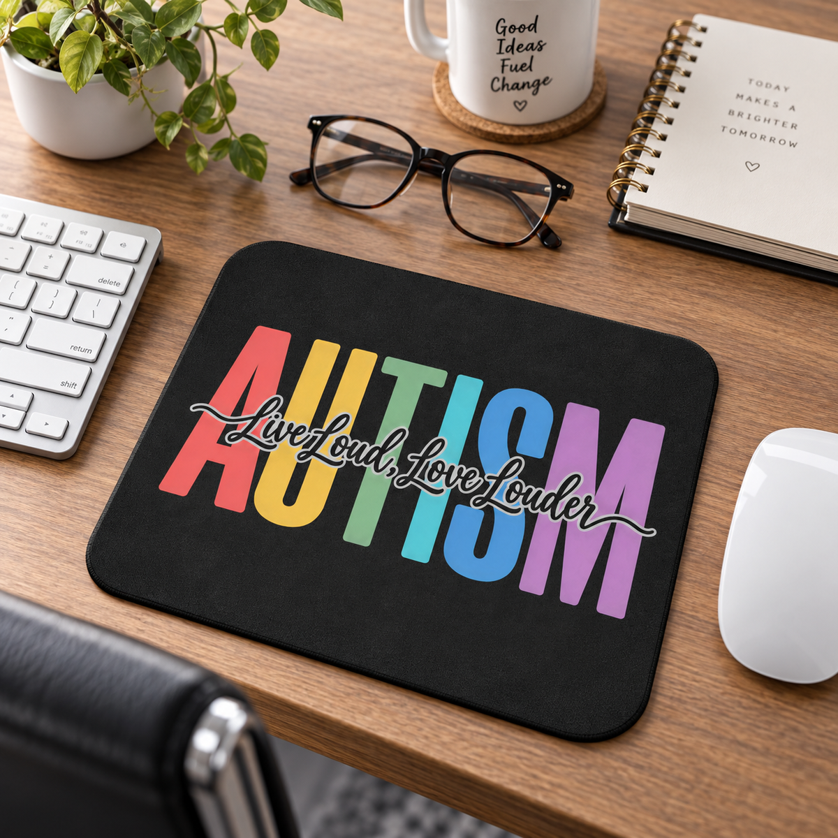 Autism Live Loud Love Louder Mouse Pad | Rainbow Awareness Desk Mat | Autism Acceptance Gift | Neurodiversity Office Decor