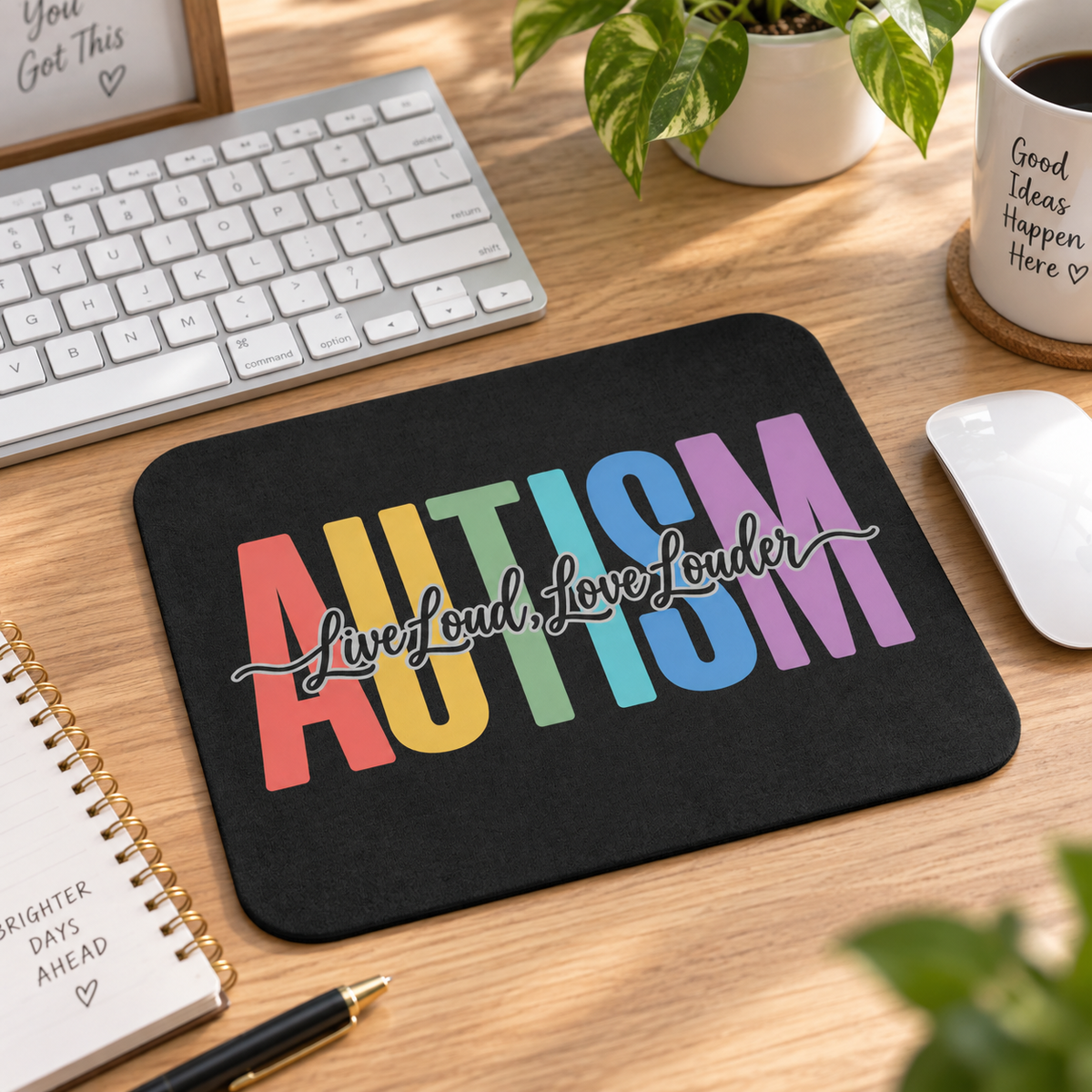 Autism Live Loud Love Louder Mouse Pad | Rainbow Awareness Desk Mat | Autism Acceptance Gift | Neurodiversity Office Decor