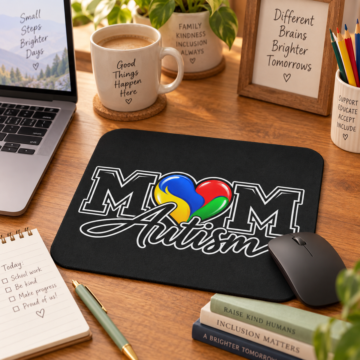 Autism Mom Mouse Pad | Heart Puzzle Support Desk Mat | Autism Awareness Gift | Neurodiversity Office Decor