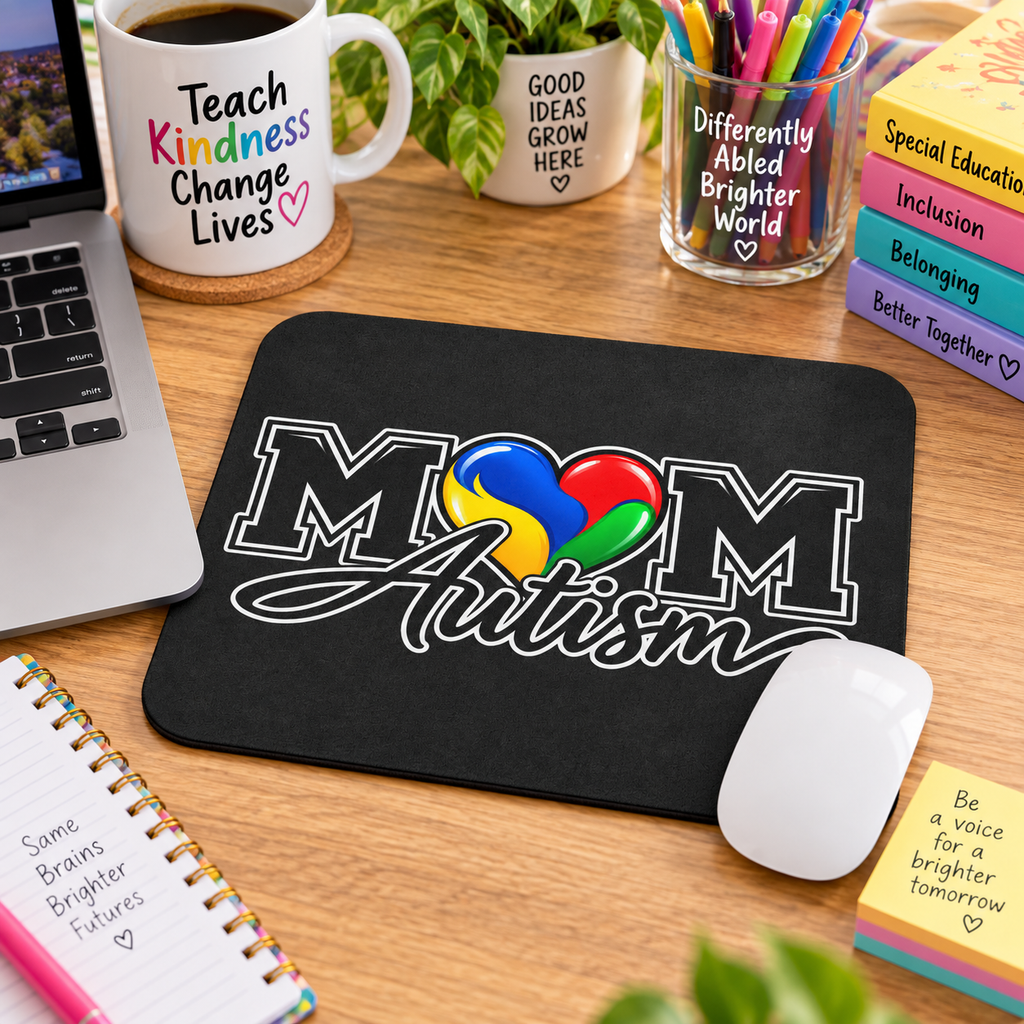 Autism Mom Mouse Pad | Heart Puzzle Support Desk Mat | Autism Awareness Gift | Neurodiversity Office Decor