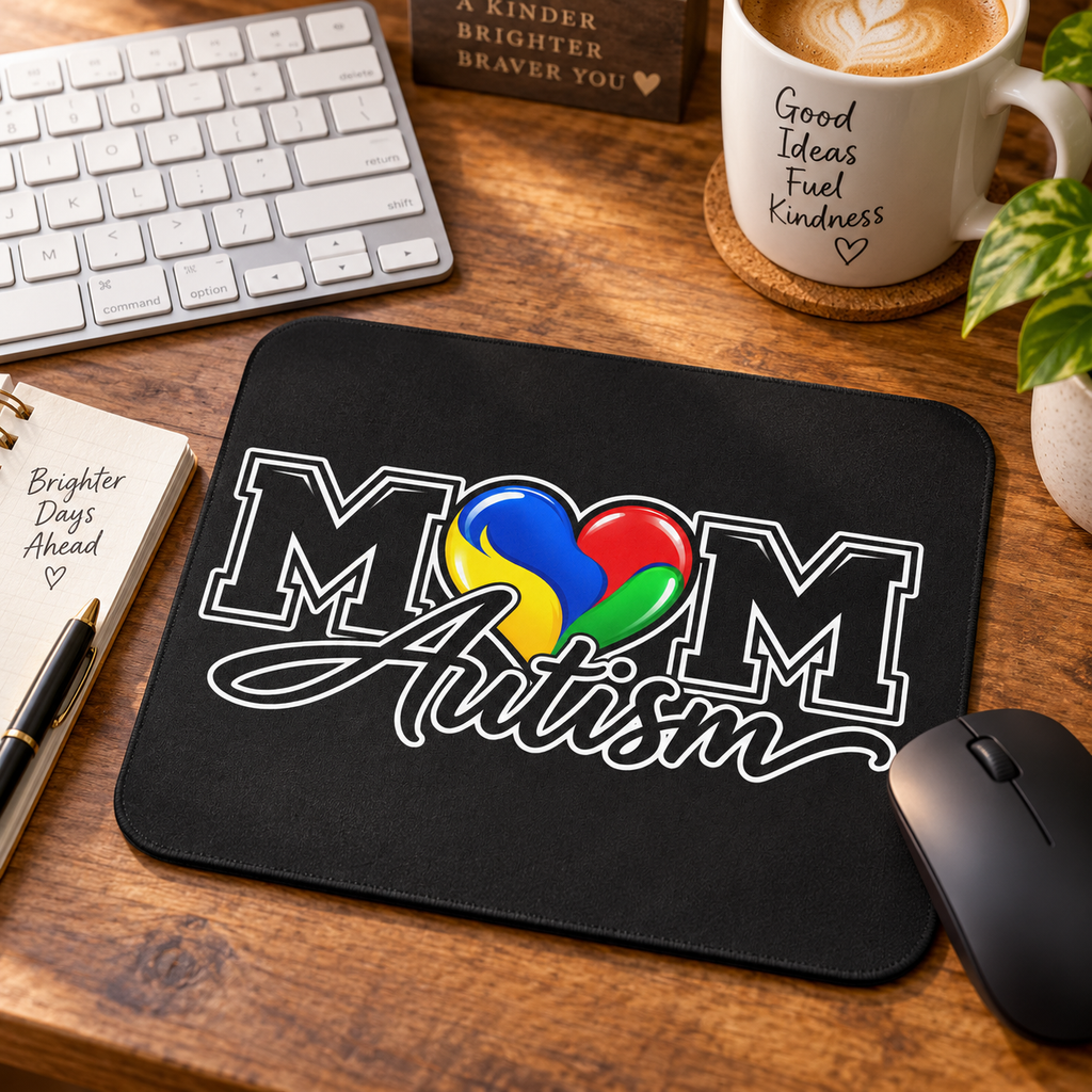 Autism Mom Mouse Pad | Heart Puzzle Support Desk Mat | Autism Awareness Gift | Neurodiversity Office Decor
