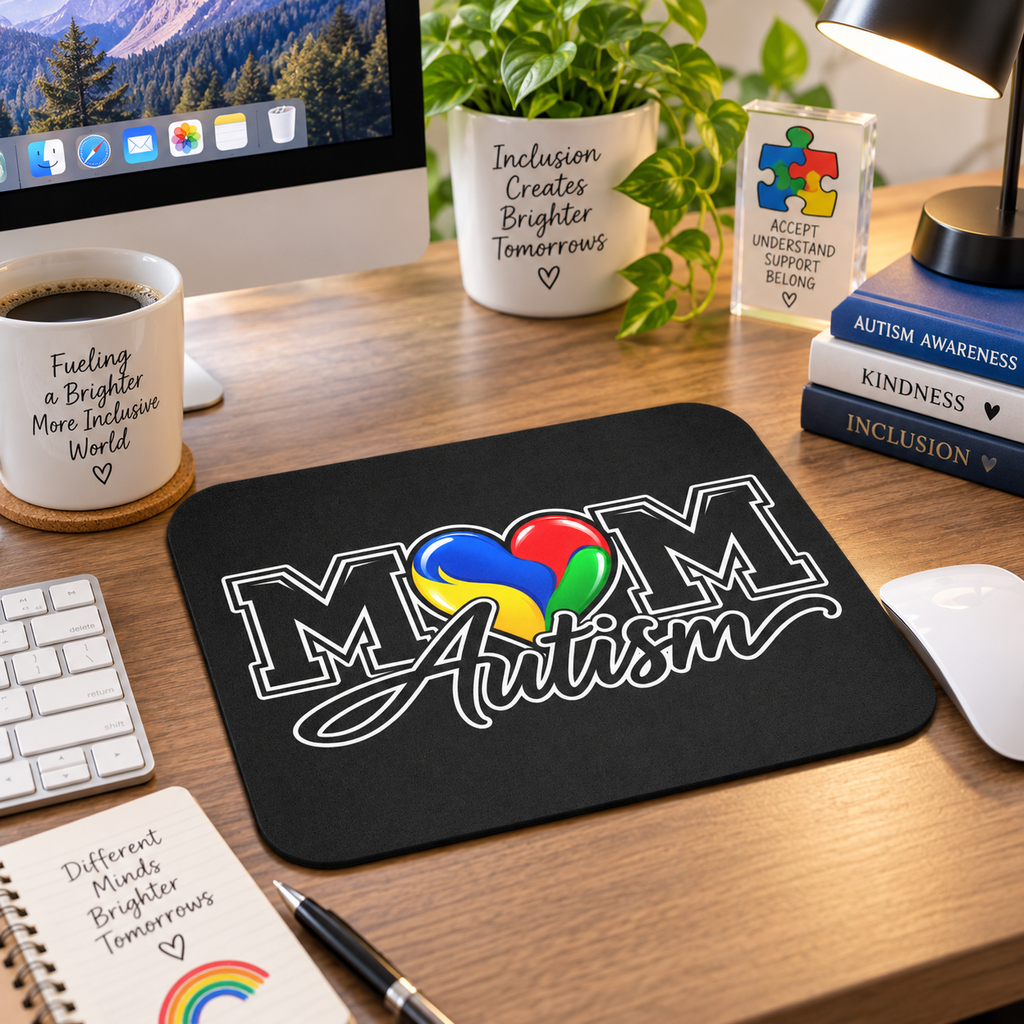 Autism Mom Mouse Pad | Heart Puzzle Support Desk Mat | Autism Awareness Gift | Neurodiversity Office Decor
