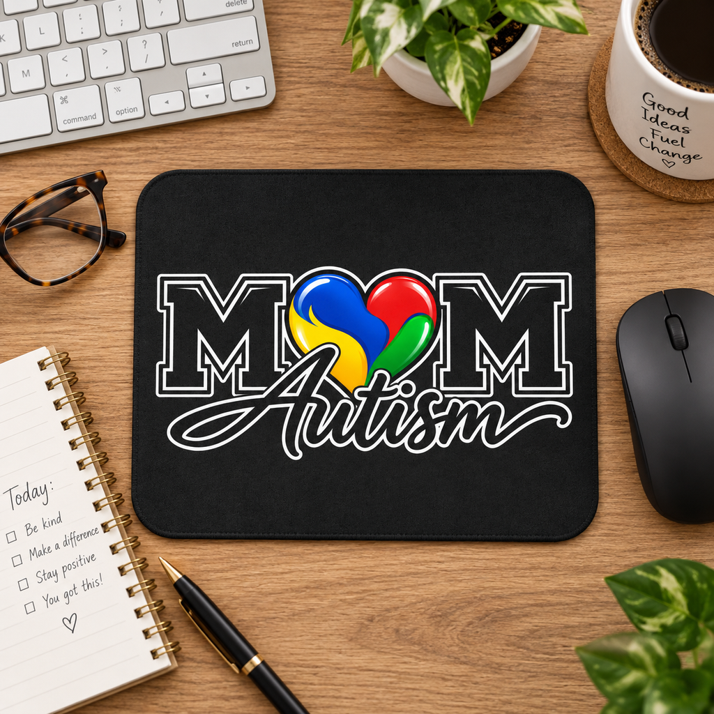 Autism Mom Mouse Pad | Heart Puzzle Support Desk Mat | Autism Awareness Gift | Neurodiversity Office Decor