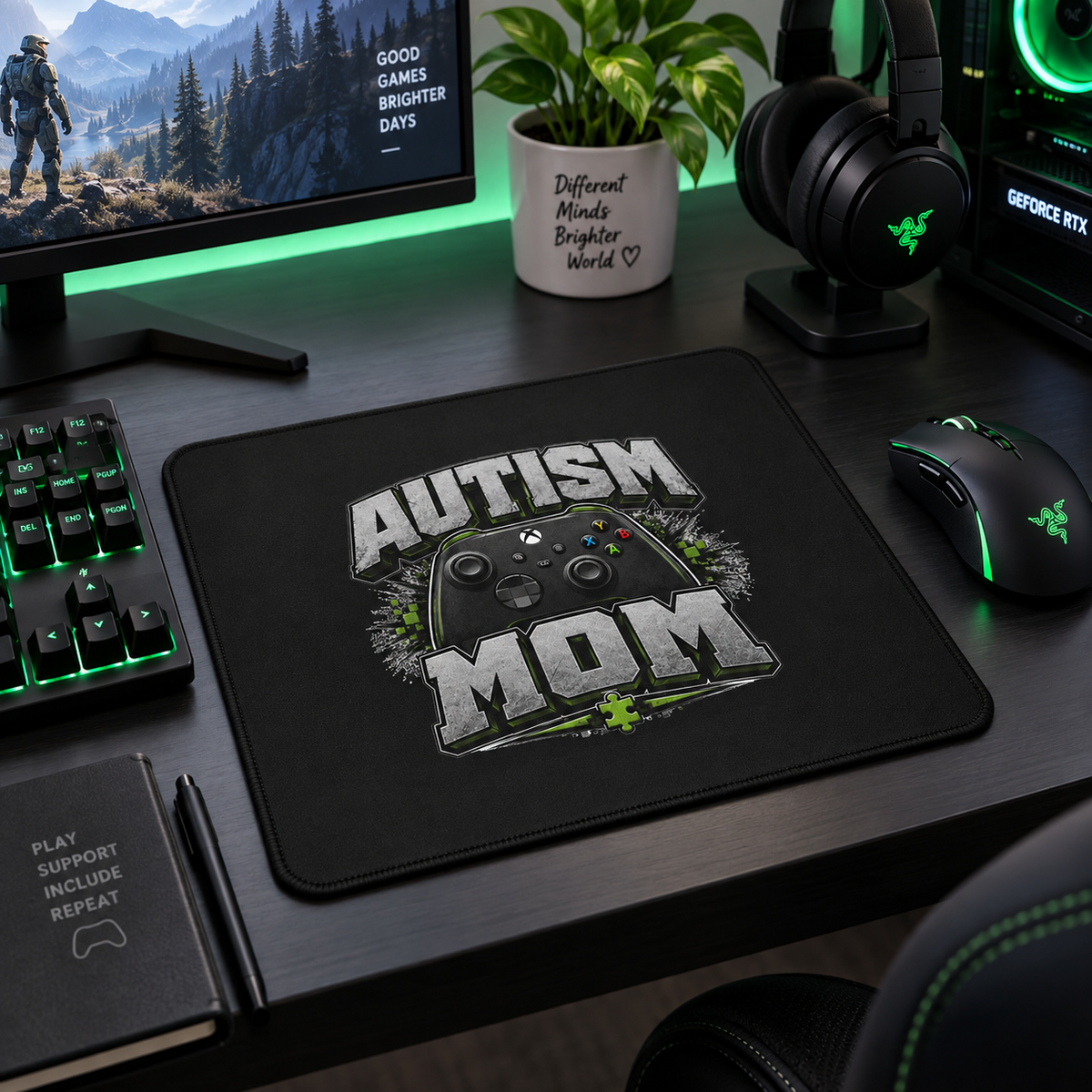 Autism Mom Gaming Mouse Pad | Non-Slip Controller Puzzle Piece Desk Mat | Autism Awareness Gift for Gamers