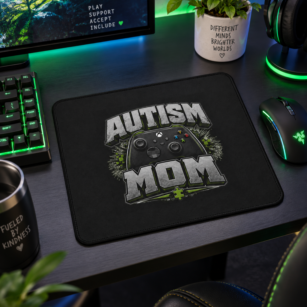 Autism Mom Gaming Mouse Pad | Non-Slip Controller Puzzle Piece Desk Mat | Autism Awareness Gift for Gamers