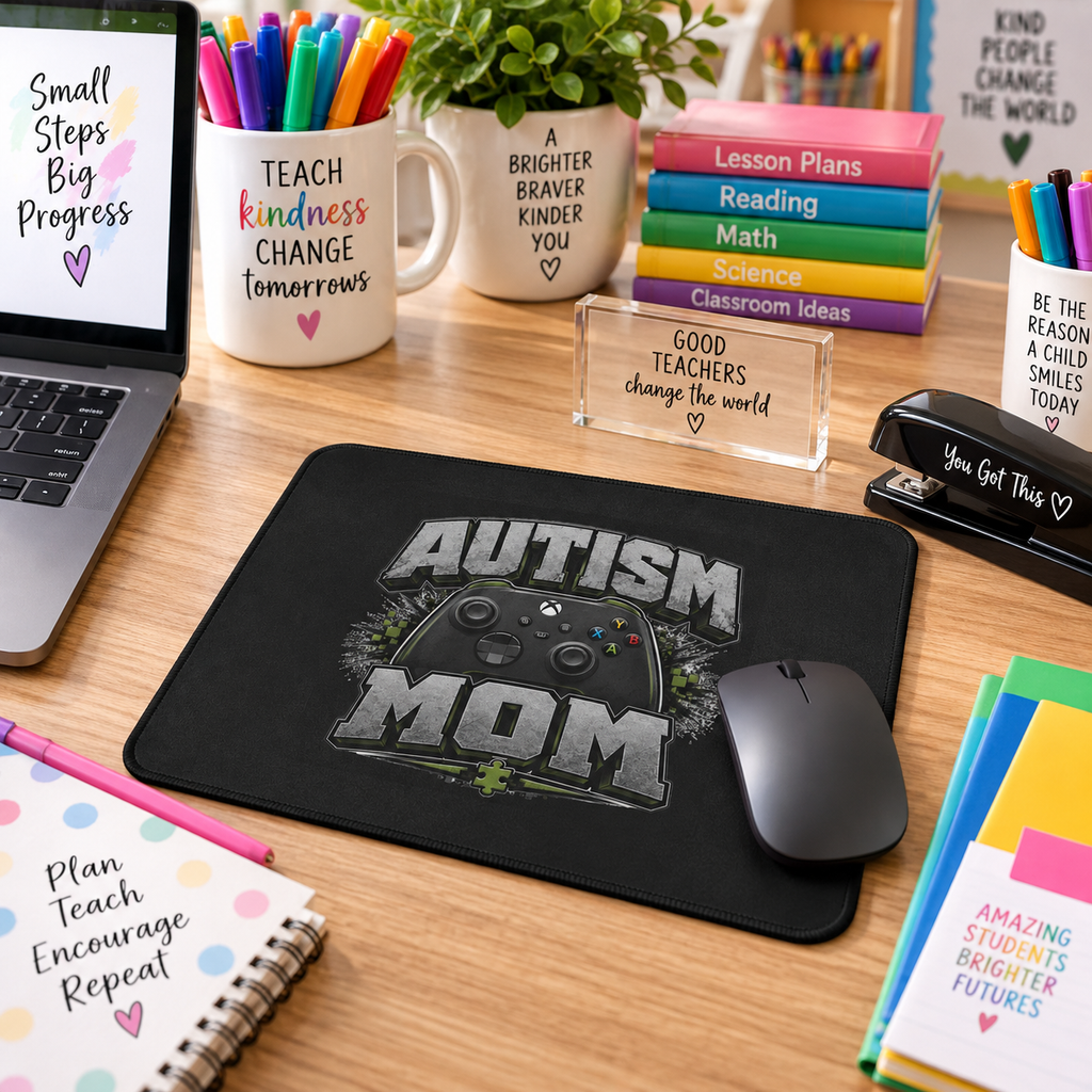 Autism Mom Gaming Mouse Pad | Non-Slip Controller Puzzle Piece Desk Mat | Autism Awareness Gift for Gamers
