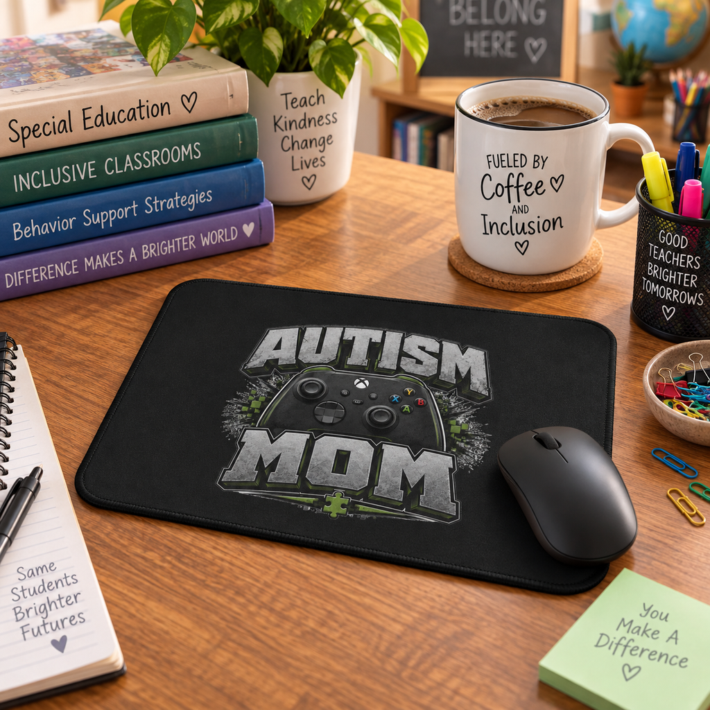 Autism Mom Gaming Mouse Pad | Non-Slip Controller Puzzle Piece Desk Mat | Autism Awareness Gift for Gamers